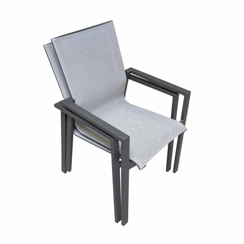 Jati&Kebon "Beja XL" Gartenstuhl, Aluminium eisengrau, Textilgewebe silbergrau