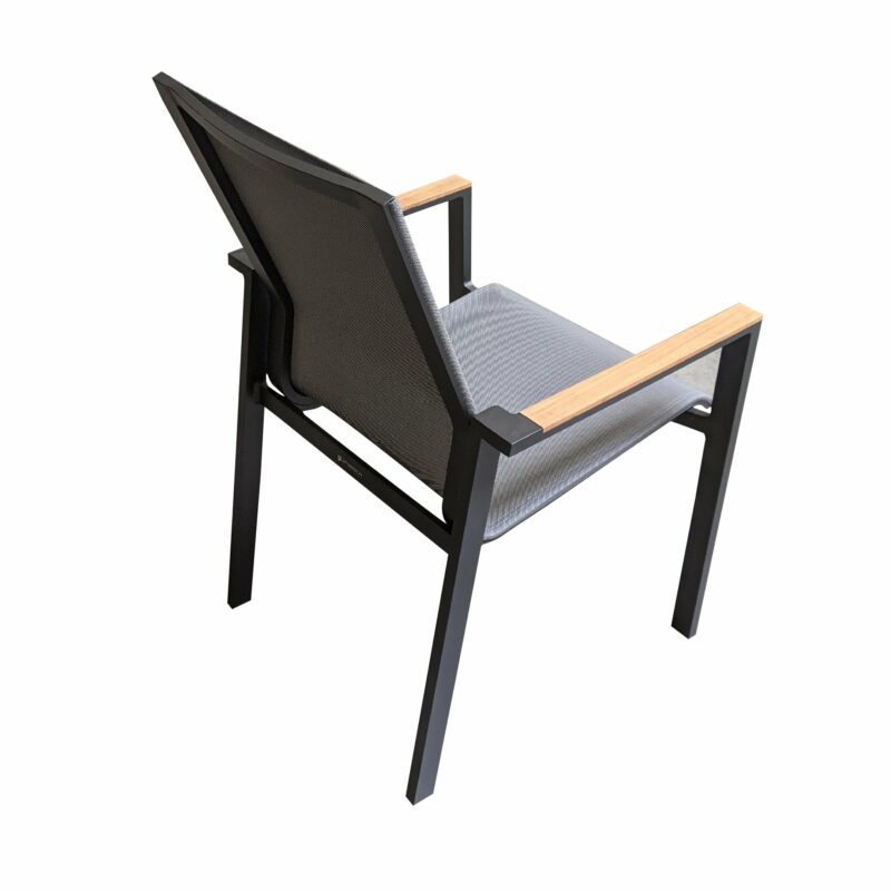 Jati&Kebon "Beja XL" Gartenstuhl, Aluminium eisengrau, Textilgewebe silbergrau, Teakarmlehnen