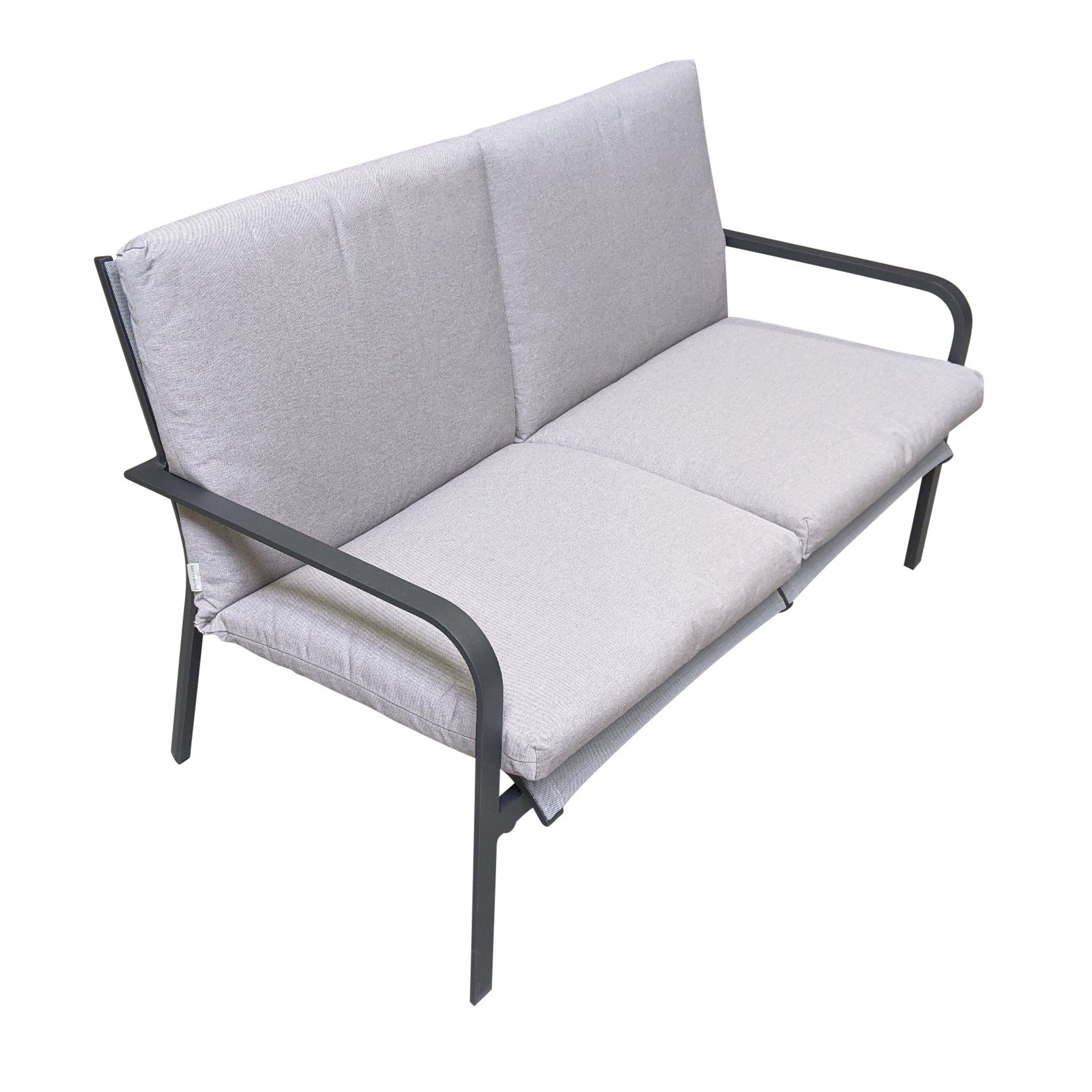 Jati&Kebon "Dransy" 2-Sitzer Loungesofa, Aluminium eisengrau, Textilgewebe silbergrau mit Auflagen Silver Grey Basic