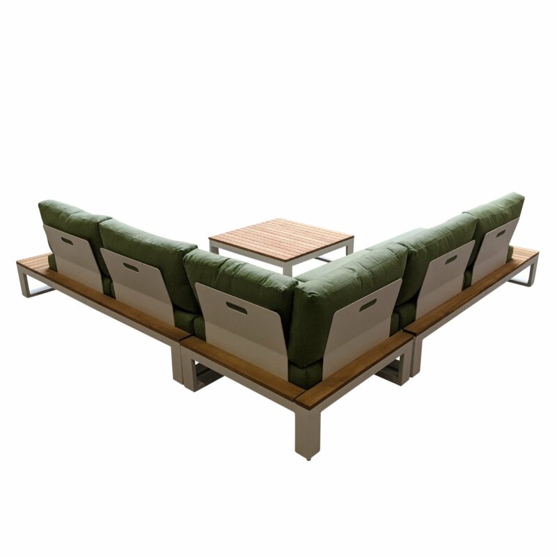 Jati&Kebon "Virginia" Ecklounge, Gestell Aluminium weiß mit Teak, Polster Sunbrella pistaziengrün