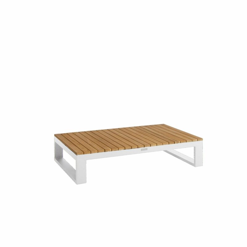Jati&Kebon "Virginia" Loungetisch, Gestell, Aluminium weiß, Tischplatte Teak, 120x75 cm