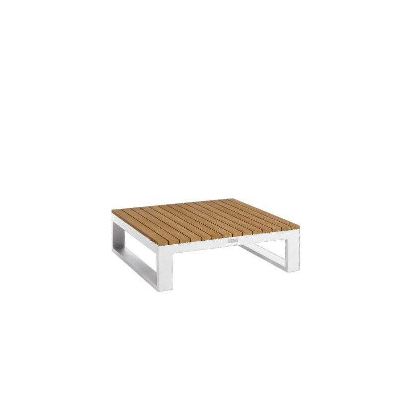 Jati&Kebon "Virginia" Loungetisch, Gestell, Aluminium weiß, Tischplatte Teak, 85x85 cm