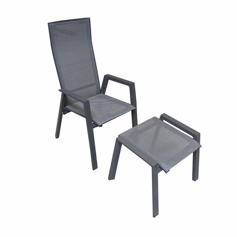 Lesli Living “Amir“ Hochlehner und Hocker, Gestelle Aluminium anthrazit matt, Sitz Textilgewebe schwarz/grau