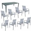 SIT Mobilia Gartenmöbel-Set mit Ausziehtisch "Etna" Aluminium anthrazit/Platte Dekton Laos, 8x Hochlehner "Argentina" Aluminium anthrazit/Textilen silber