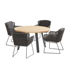 4Seasons Outdoor Gartenmöbel-Set mit Tisch "Ambassador" Ø 130 cm und Diningsessel "Vitali", Rope anthrazit