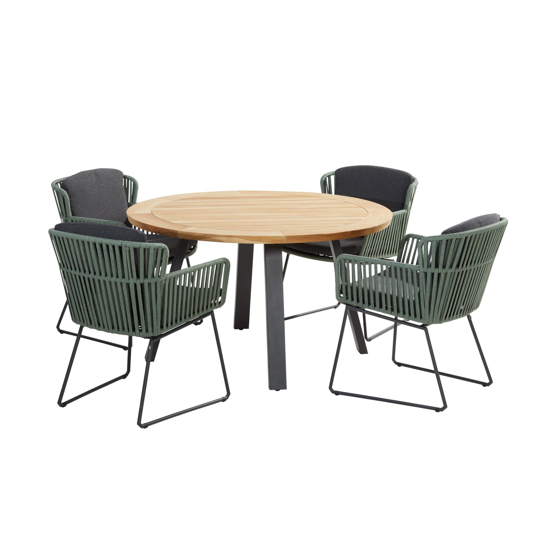 4Seasons Outdoor Gartenmöbel-Set mit Tisch "Ambassador" Ø 130 cm und Diningsessel "Vitali", Rope grün