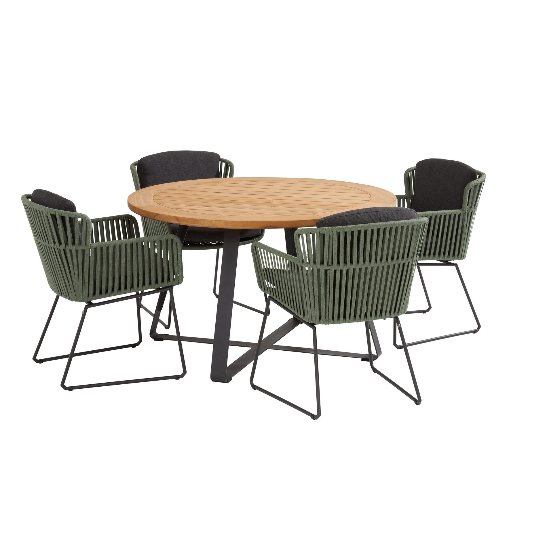 4Seasons Outdoor Gartenmöbel-Set mit Tisch "Basso" Ø 130 cm und Diningsessel "Vitali", Rope grün