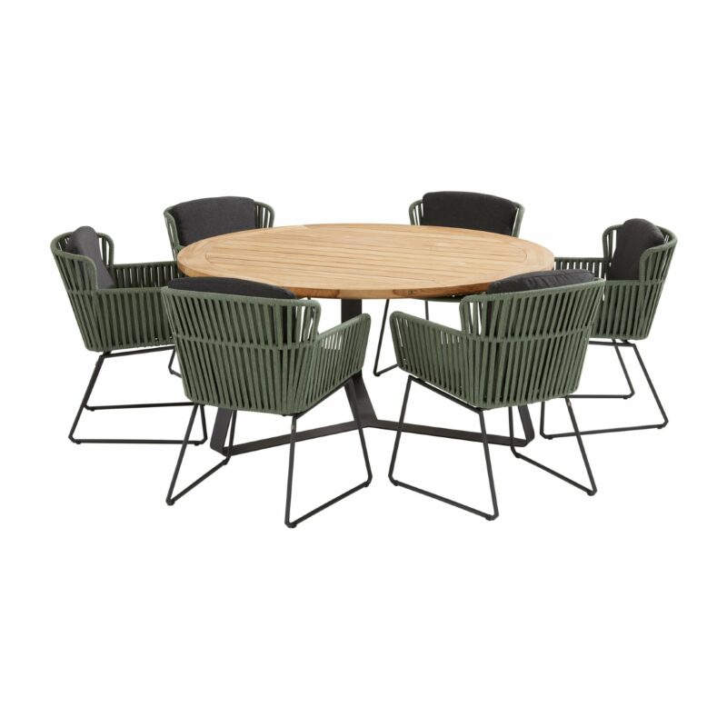 4Seasons Outdoor Gartenmöbel-Set mit Tisch "Basso" Ø 160 cm und Diningsessel "Vitali", Rope grün