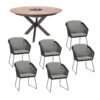 Gartenmöbel-Set mit Tisch 140cm "Lyon", Tischplatte Teak, und Diningsessel "Mila", Edelstahl anthrazit, Sitzfläche Rope black