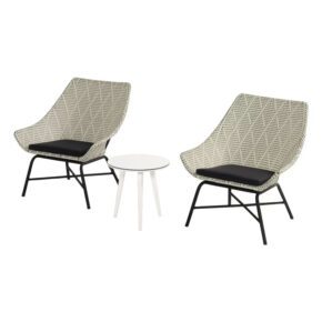 Hartman Lounge Chair "Delphine", Gestell Aluminium Carbon Black, Geflecht Diamond mit Beistelltisch "Sophie Studio", Gestell Alu royal white, Platte HPL white