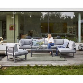 Home Islands "New Chalong" Loungeset mit 2x Sofa, Sessel & Tisch, Gestelle Aluminium anthrazit, Polster hellgrau