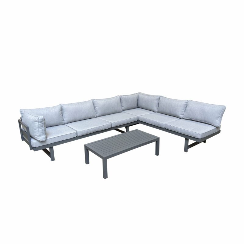 Home Islands "New Chalong" Loungeset mit 2x Sofa und Loungetisch, Gestelle Aluminium anthrazit, Polster hellgrau