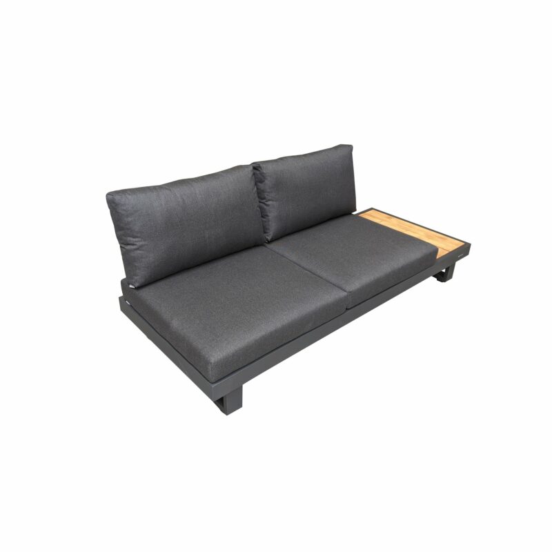 Jati&Kebon "Murlo" 2-Sitzer Loungesofa, Alu Eisengrau, Ablage Teak, Kissen Natté Sooty
