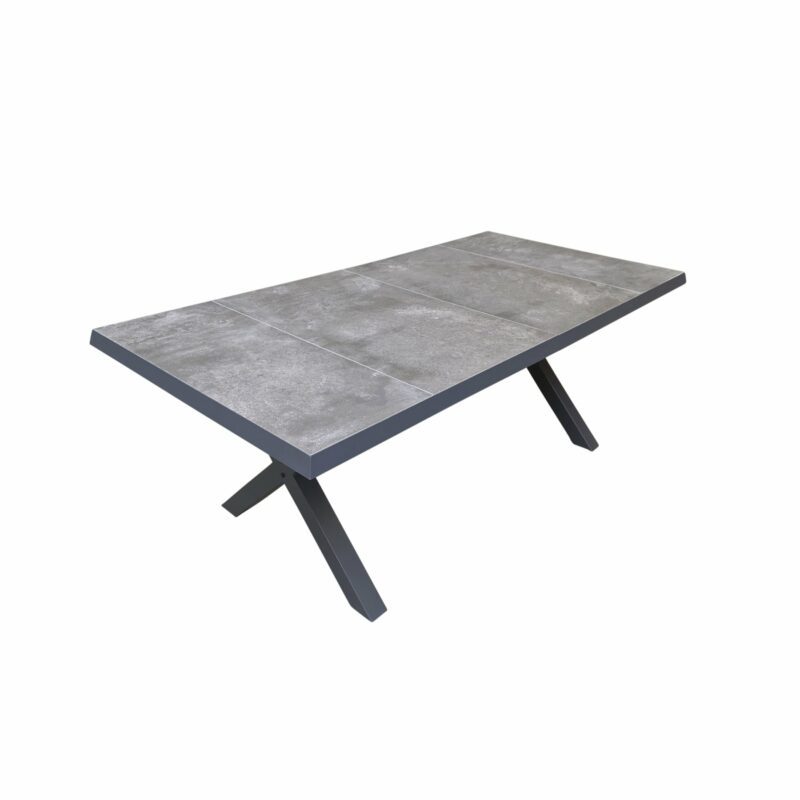 Lesli Living "Murcia" Ausziehtisch mit Kreuzgestell, Alu charcoal, Tischplatte Keramik stone