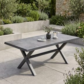 Lesli Living "Murcia" Ausziehtisch mit Kreuzgestell, Alu charcoal, Tischplatte Keramik stone