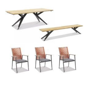 Musterring Gartenmöbel-Set mit Gartenstuhl "Amsterdam", Rope rot, Tisch "Holland" und Bank "Rotterdam"