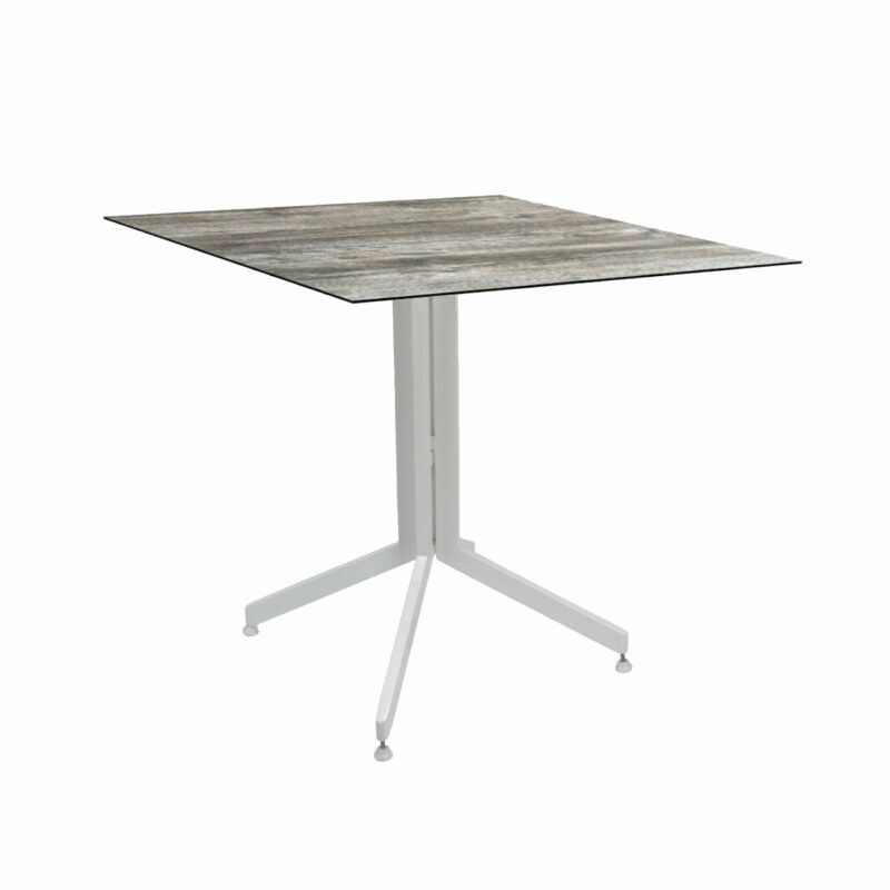 Stern Bistrotisch 80x80 cm, Gestell Alu weiß, Tischplatte HPL Tundra Grau