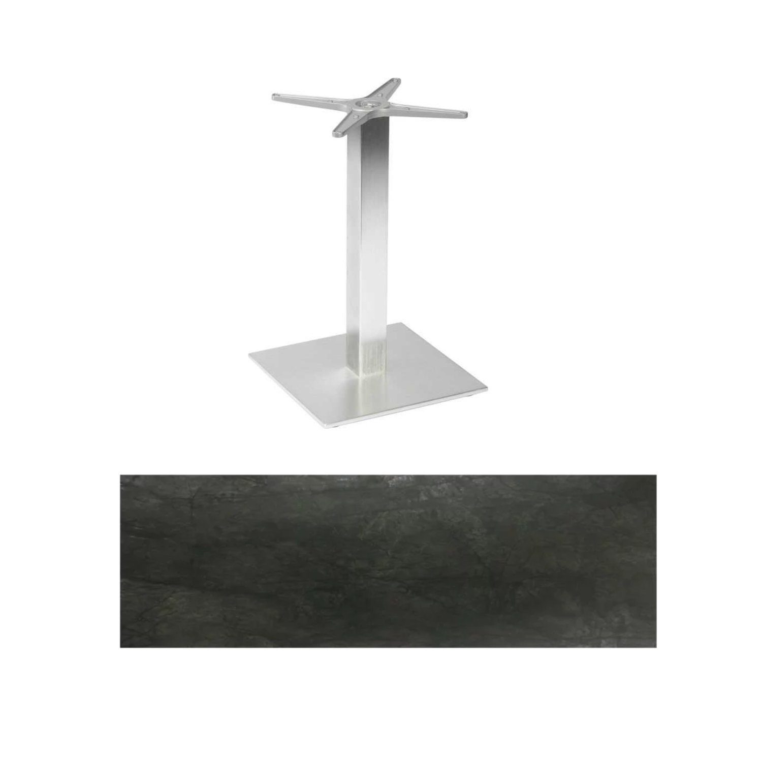 Stern "Mailand" Bistrotisch 80x80 cm, Aluminium in Edelstahloptik, Tischplatte HPL Dark Marble