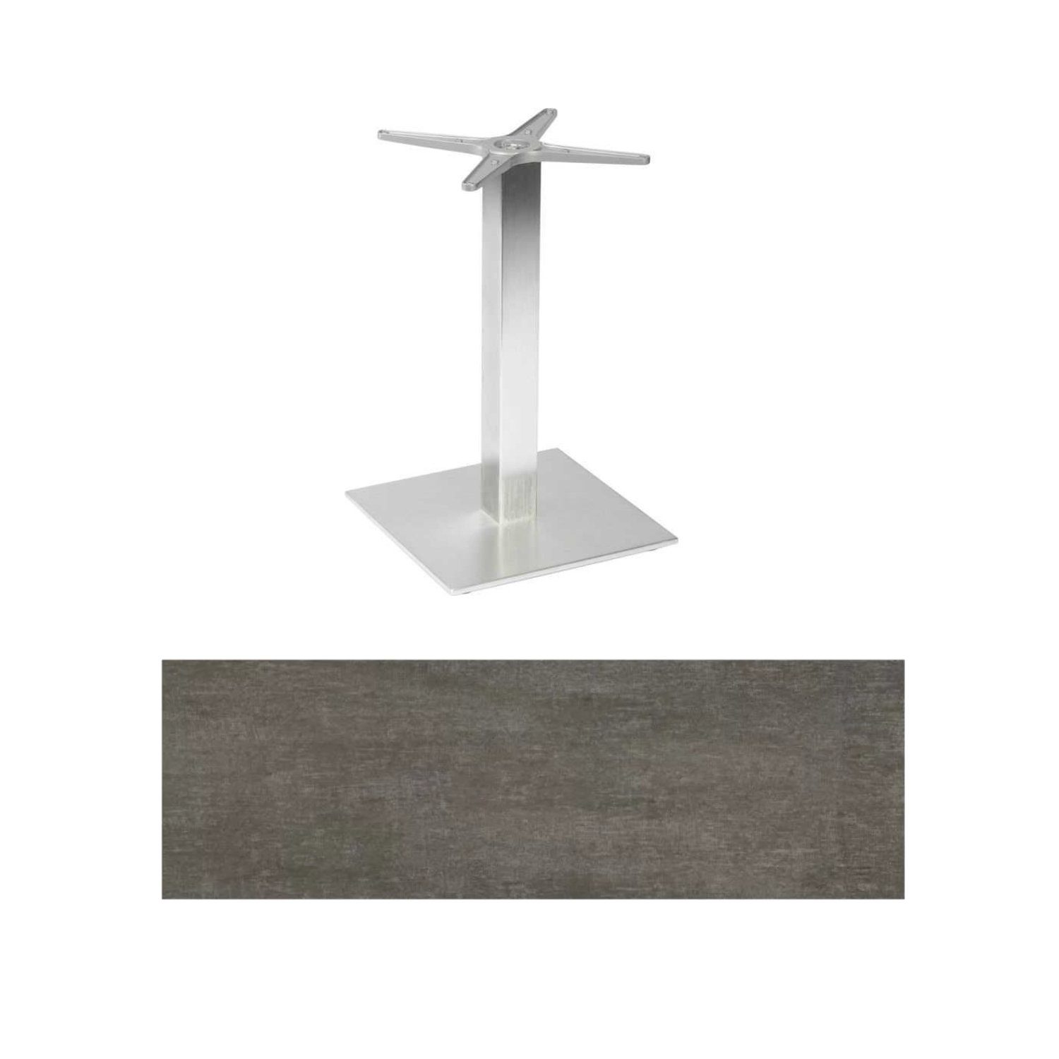 Stern "Mailand" Bistrotisch 80x80 cm, Aluminium in Edelstahloptik, Tischplatte HPL Metallic Grau