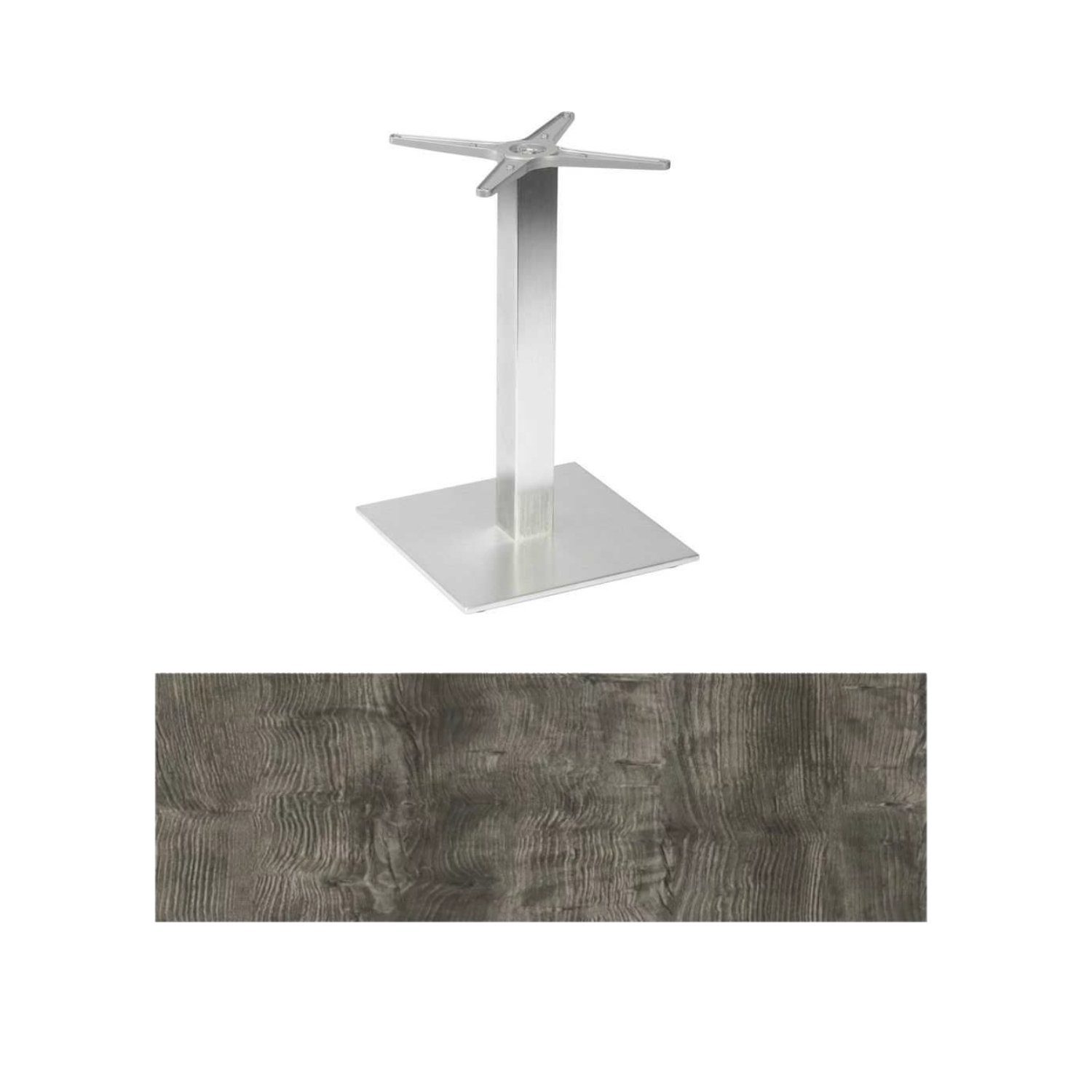 Stern "Mailand" Bistrotisch 80x80 cm, Aluminium in Edelstahloptik, Tischplatte HPL Tundra Grau