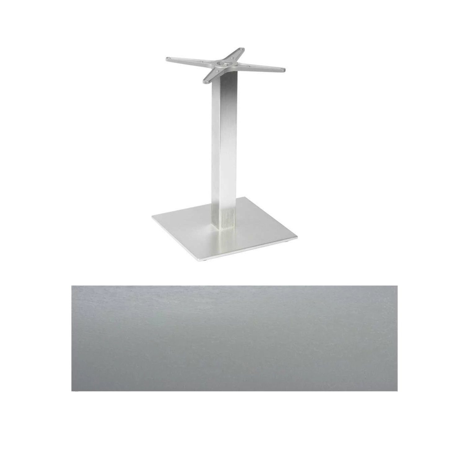 Stern "Mailand" Bistrotisch 80x80 cm, Aluminium in Edelstahloptik, Tischplatte HPL Uni Grau