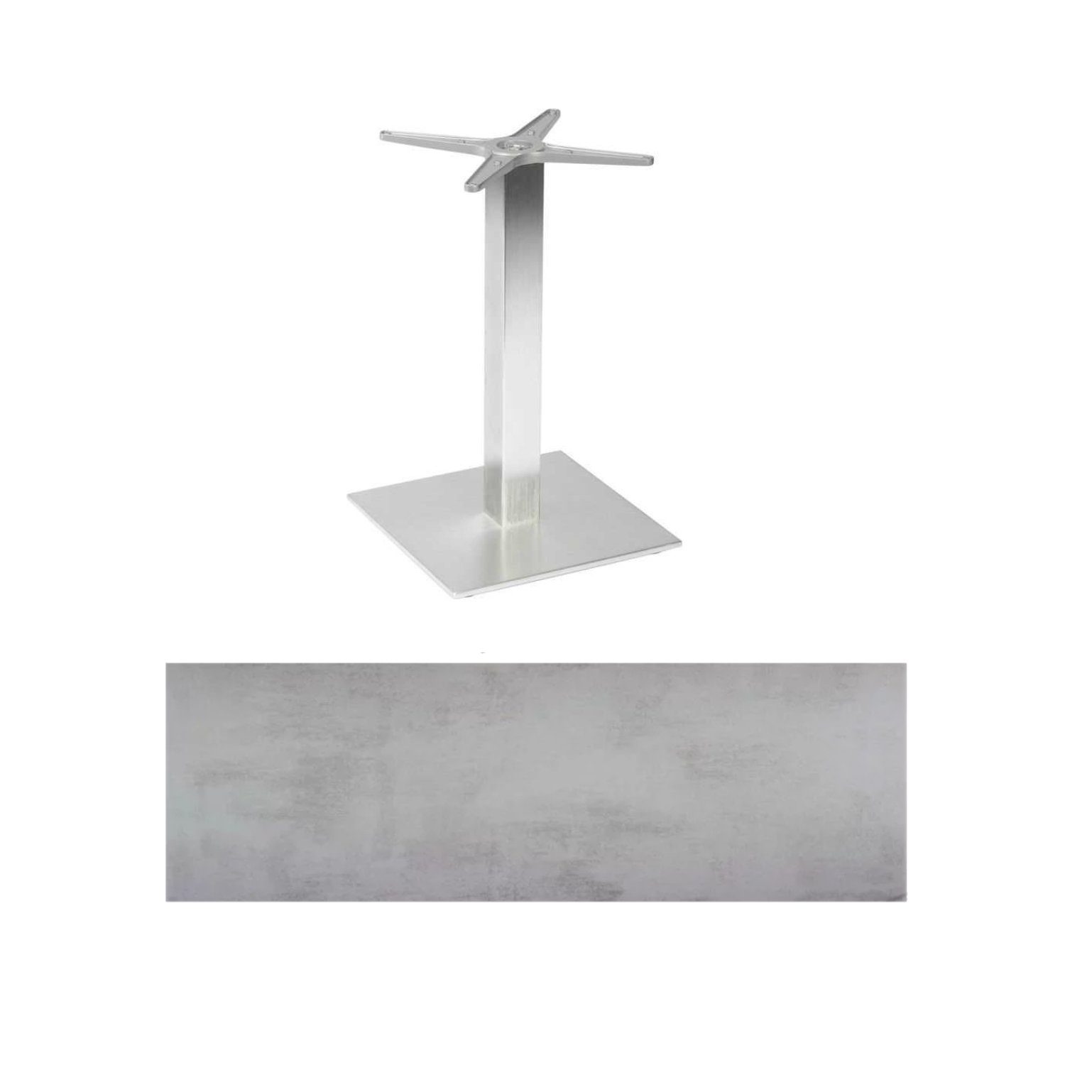 Stern "Mailand" Bistrotisch 80x80 cm, Aluminium in Edelstahloptik, Tischplatte HPL Zement Hell