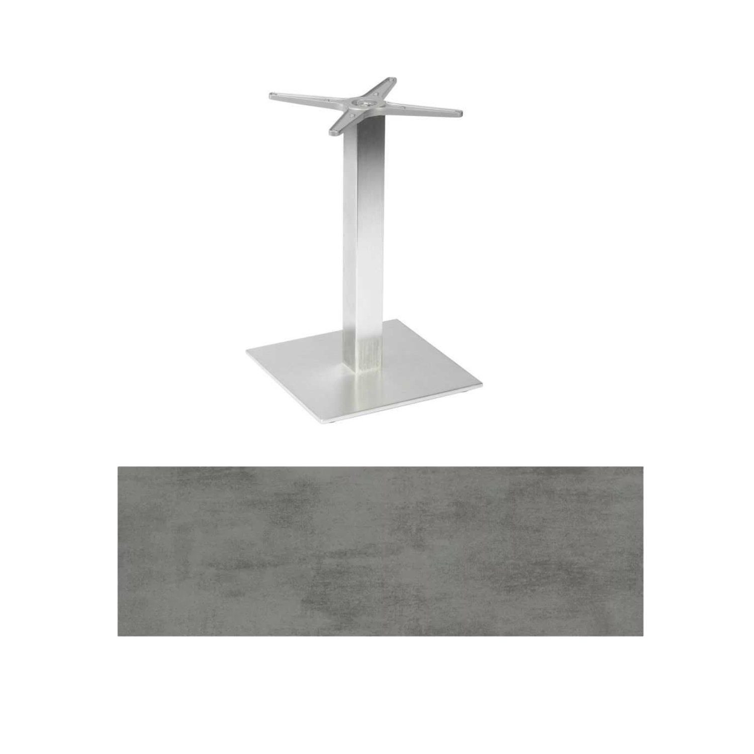 Stern "Mailand" Bistrotisch 80x80 cm, Aluminium in Edelstahloptik, Tischplatte HPL Zement