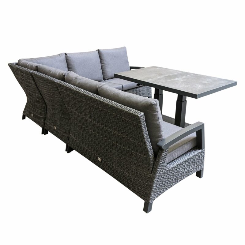 Lesli Living "Prato Forte" Ecklounge mit "Murcia" Loungetisch, Polyrattan grau-anthrazit, Polster anthrazit, Tischplatte Keramik stone