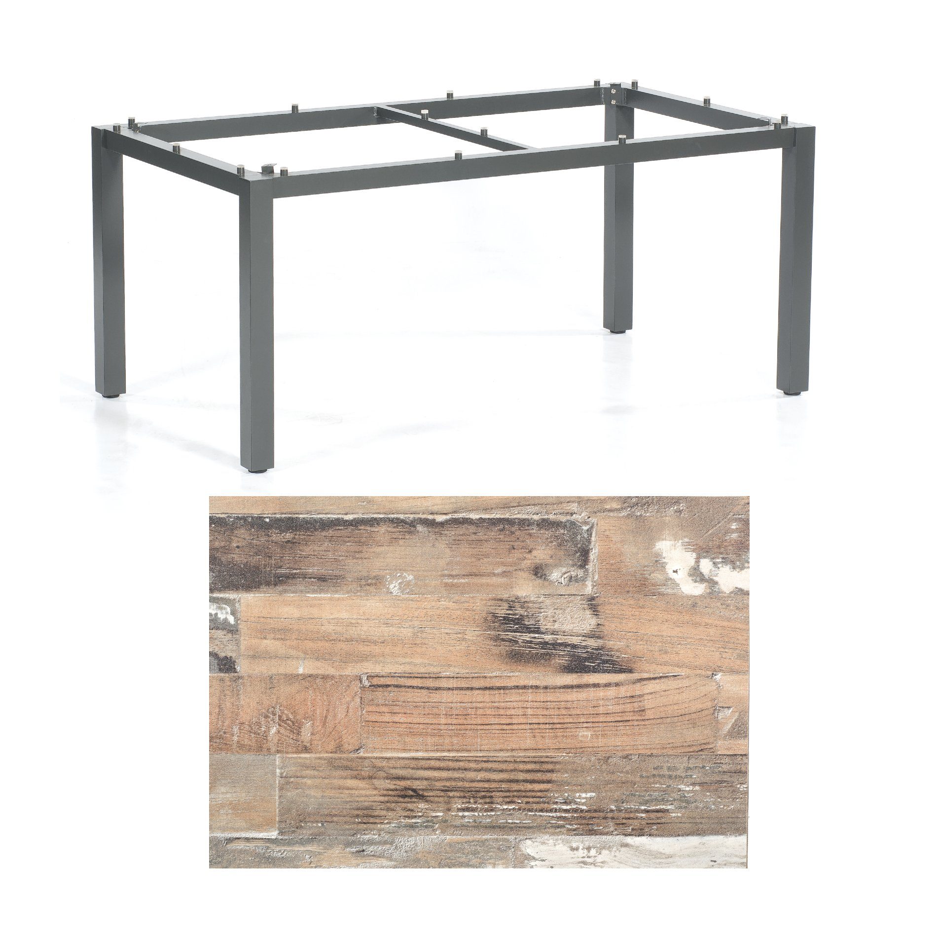 SonnenPartner Tisch „Base“, Gestell Aluminium anthrazit, Tischplatte HPL Shiplap Pinie, 160x90 cm