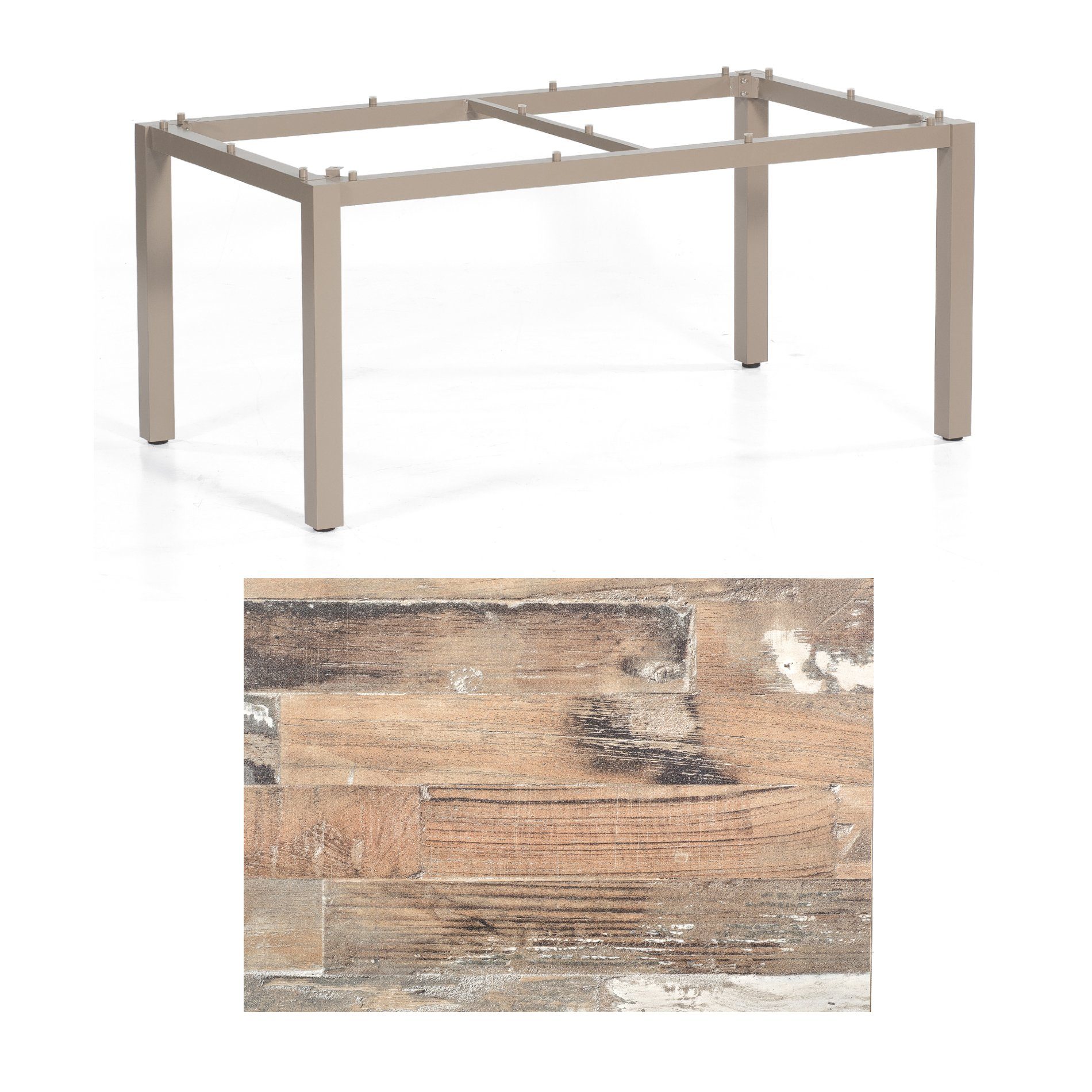 SonnenPartner Tisch „Base“, Gestell Aluminium champagner, Tischplatte HPL Shiplap Pinie , 160x90 cm