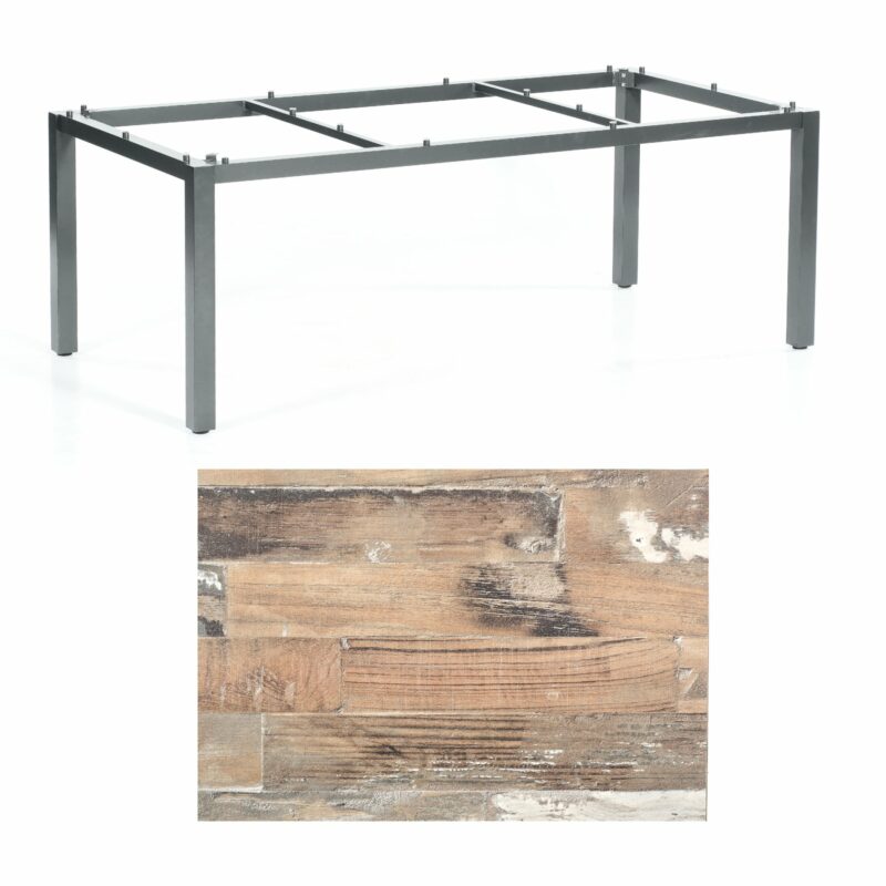 SonnenPartner Tisch „Base“, Gestell Aluminium anthrazit, Tischplatte HPL Shiplap Pinie, 200x100 cm