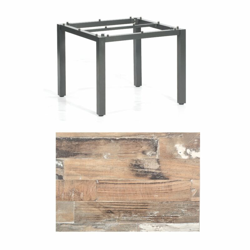 SonnenPartner Tisch „Base“, Gestell Aluminium anthrazit, Tischplatte HPL Shiplap Pinie, 90x90 cm