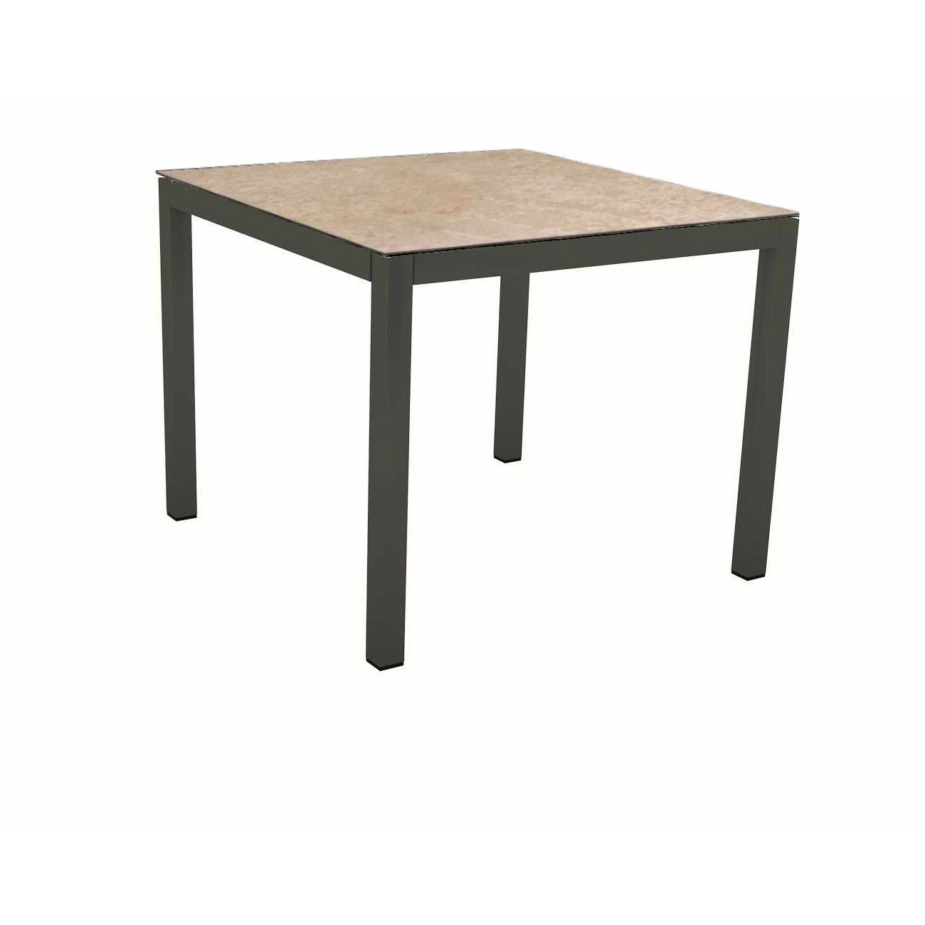 Stern Tischsystem, Gestell Aluminium anthrazit, Tischplatte HPL Vintage Shell, Größe: 90X90 cm