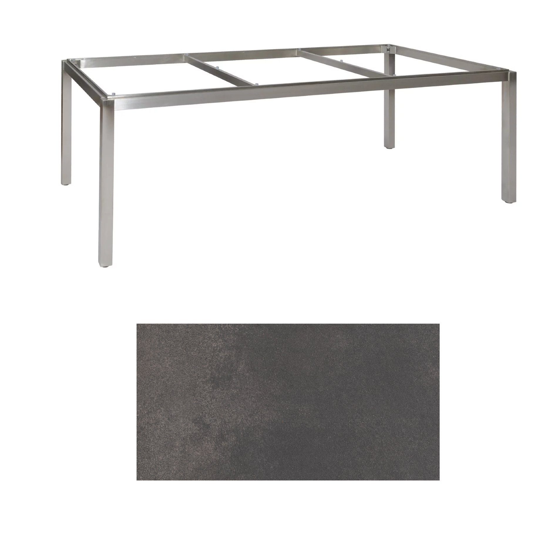 Jati & Kebon Tischgestell "Muri" 220x100 cm, Edelstahl, Tischplatte HPL titanium