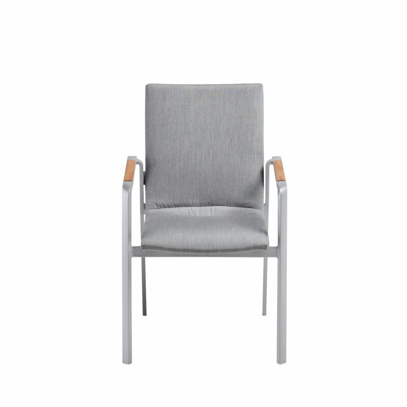 Kettler "Diamond" Stapelsessel, Gestell Aluminium Silber, Sitzfläche Sunbrella® Flanelle (Hellgrau meliert), Armlehne Teak