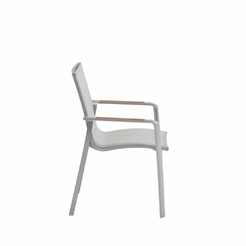 Kettler "Diamond" Stapelsessel, Gestell Aluminium silber, Sitzfläche Textilene® hellgrau, Armlehne Teak