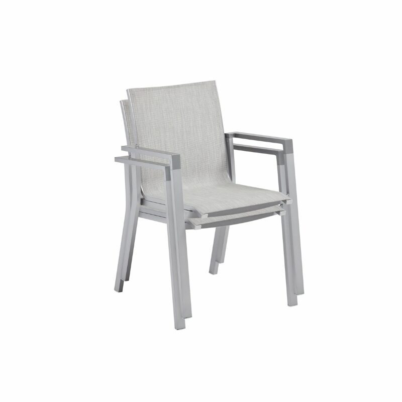Kettler "Rasmus" Stapelsessel, Gestell Aluminium silber, Armlehne graphit, Sitzfläche Textilene® hellgrau
