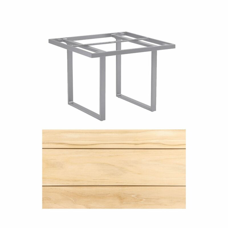 Kettler "Skate" Gartentisch, Casual Dining, Aluminium silber, Tischplatte Teak, 95x95 cm