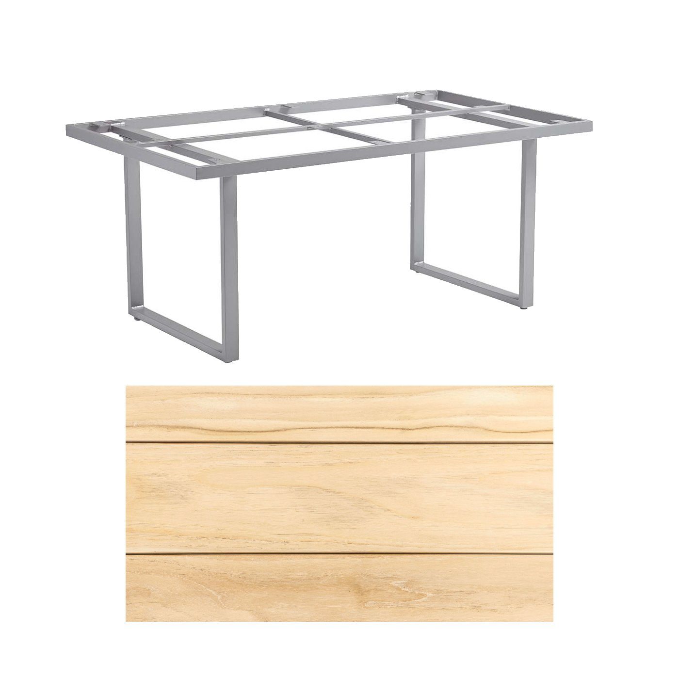 Kettler "Skate" Gartentisch, Casual Dining, Aluminium silber, Tischplatte Teak, 160x95 cm