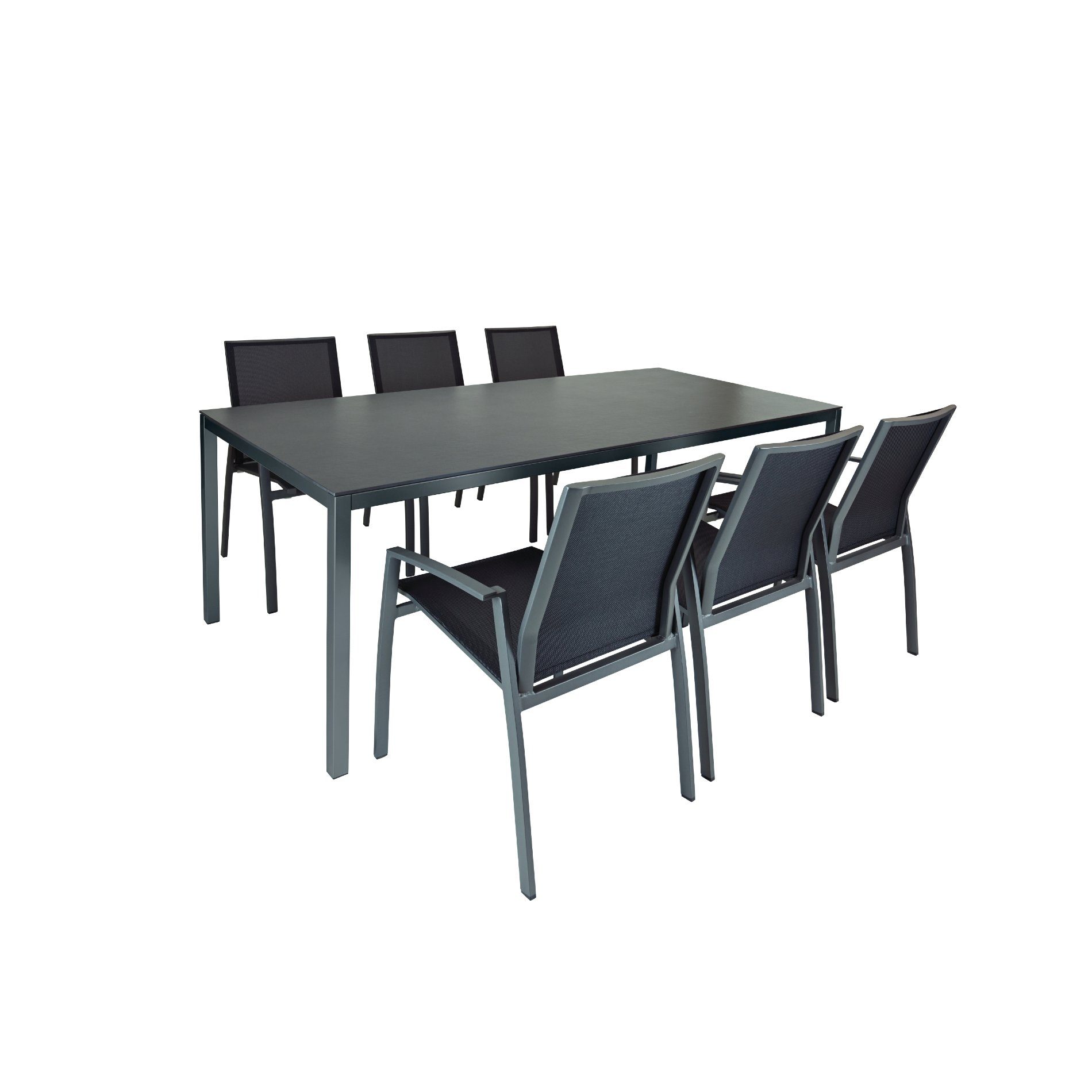 SIT Mobilia "Flex Plus" Gartentisch, Gestell Aluminium eisengrau, Tischplatte Dekton sirius, mit Stapelstuhl "Argentina"