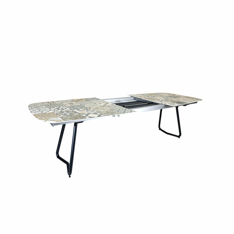 SIT Mobilia "Jura-Delemont" Ausziehtisch, Gestell Aluminium eisengrau, Tischplatte Keramik Azulecho, Detail Auszug