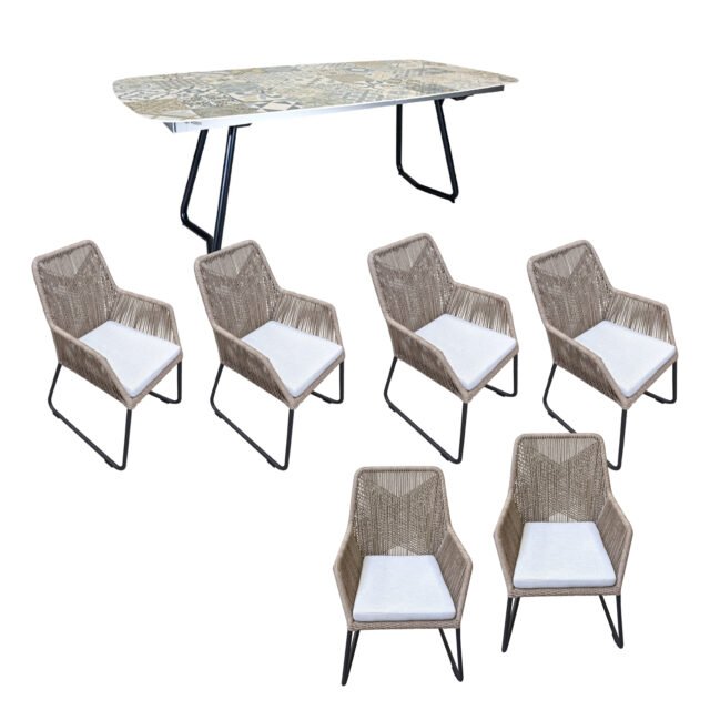 Gartenmöbel-Set mit 6x Gartenstuhl "Barista" und 1x Gartentisch "Amazone"