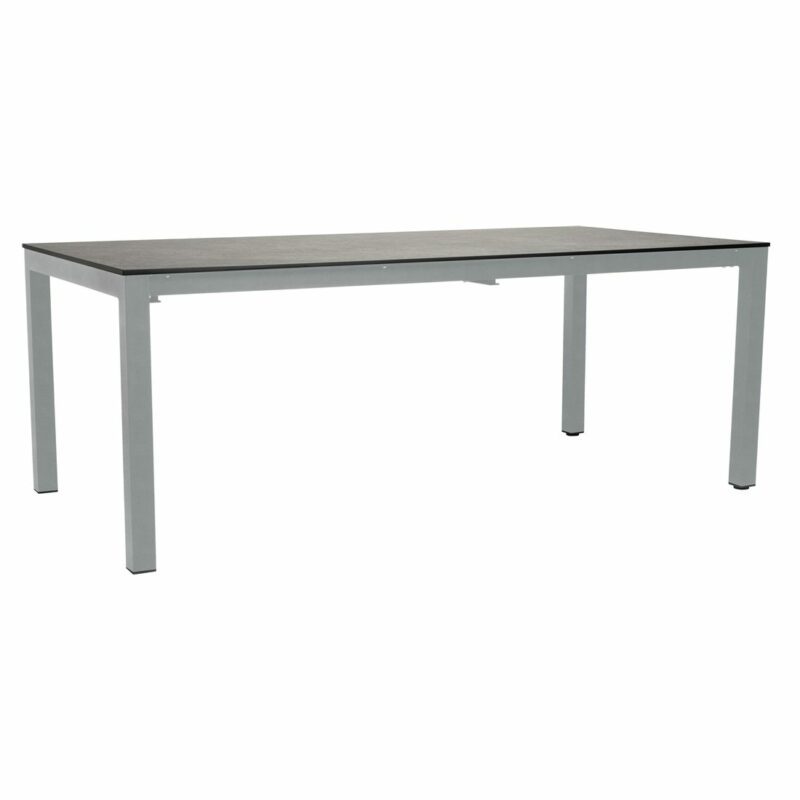 Stern Ausziehtisch mit Standard-Auszug 200/250x100 cm, Gestell Edelstahl, Tischplatte HPL Dark Marble