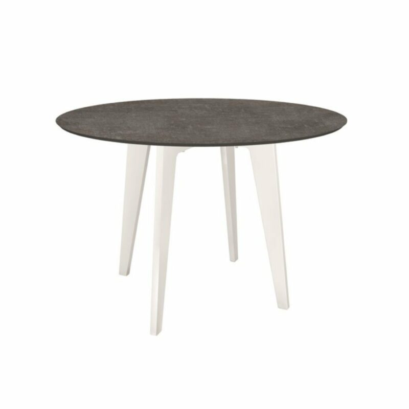 Stern Gartentisch rund 110cm, Aluminium weiß, Tischplatte HPL Metallic Grau
