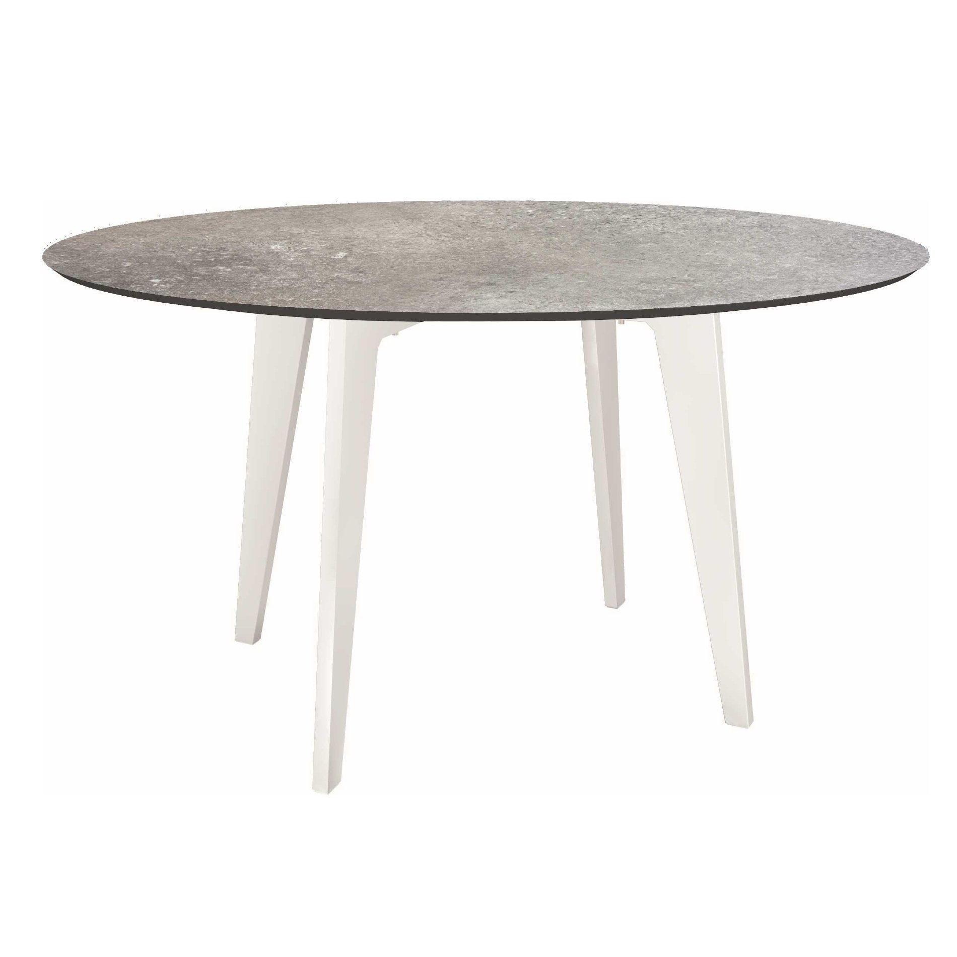 Stern Gartentisch rund 134cm, Aluminium weiß, Tischplatte HPL Vintage Stone