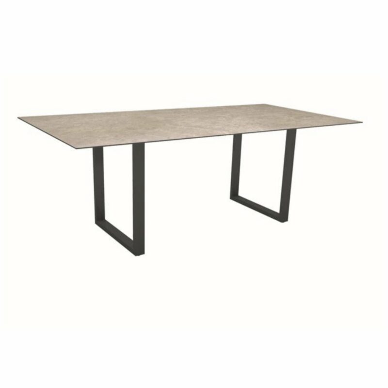 Stern Kufentisch, Maße: 200x100x73 cm, Gestell Aluminium anthrazit, Tischplatte HPL Vintage Shell