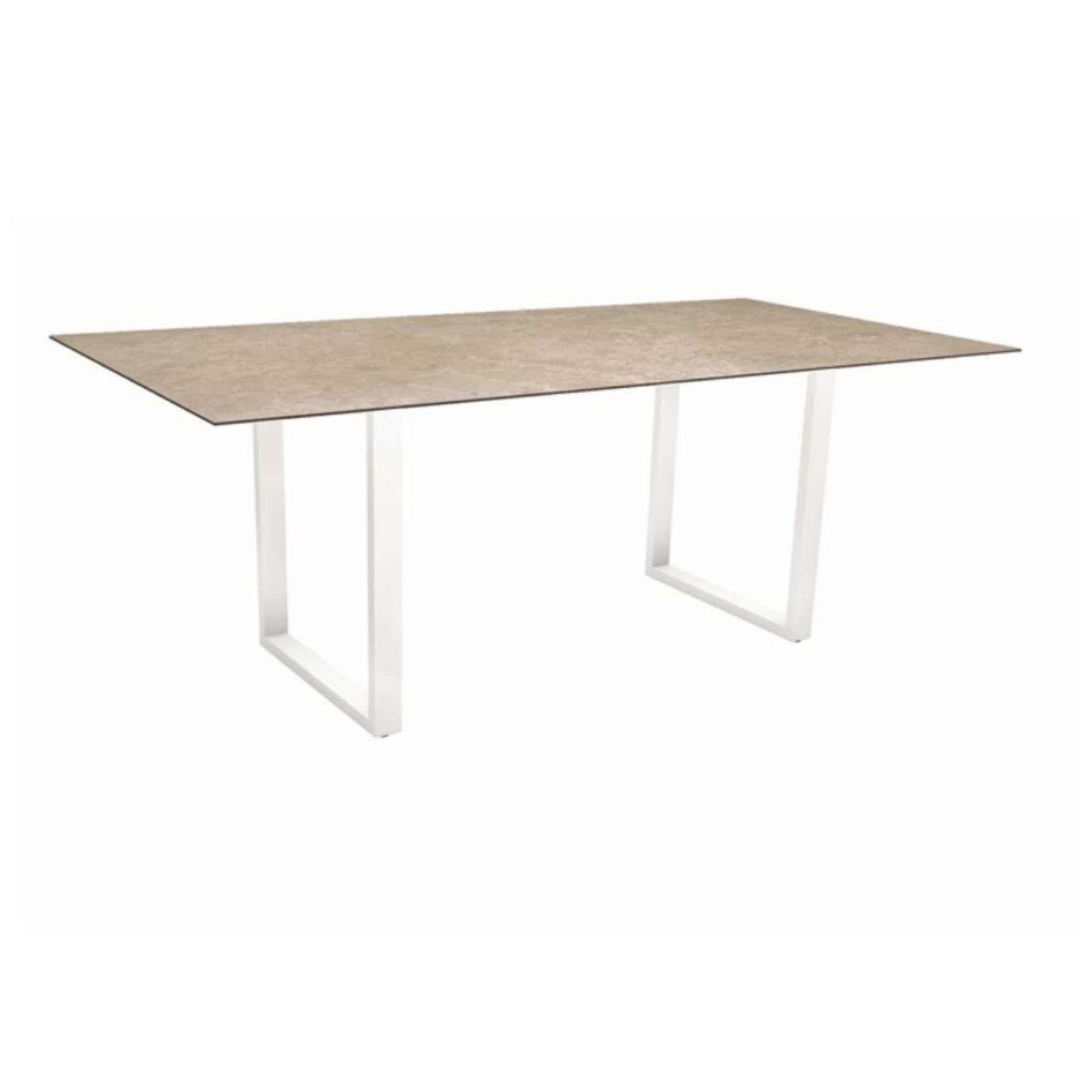 Stern Kufentisch, Maße: 200x100x73 cm, Gestell Aluminium weiß, Tischplatte HPL Vintage Shell