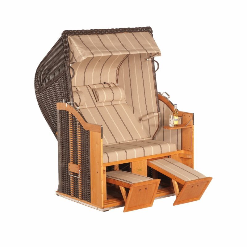 Sonnenpartner "Classic" Strandkorb, 2-Sitzer, PE-Geflecht cappuccino, Markisenstoff Dessin 57