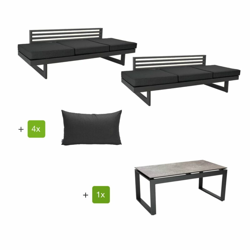 Stern Loungeset mit Liege "New Holly" inkl. Sitz- und Rückenkissen schiefergrau und Beistelltisch "Allround", Alu anthrazit, HPL Vintage stone