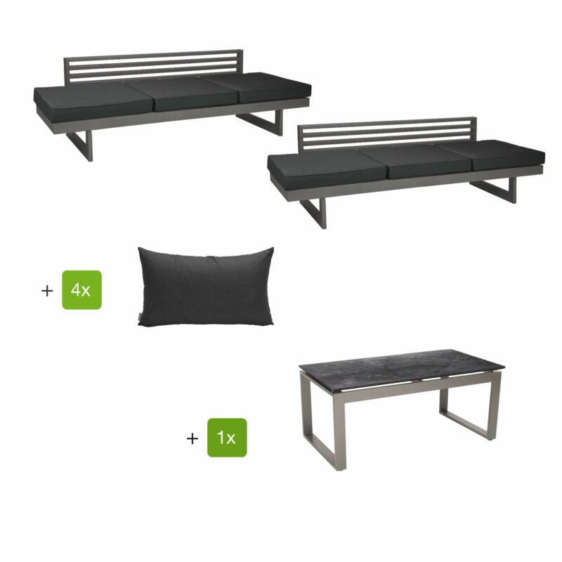 Stern Loungeset mit Liege "New Holly" inkl. Sitz- und Rückenkissen schiefergrau und Beistelltisch "Allround", Alu graphit, HPL Dark Marble